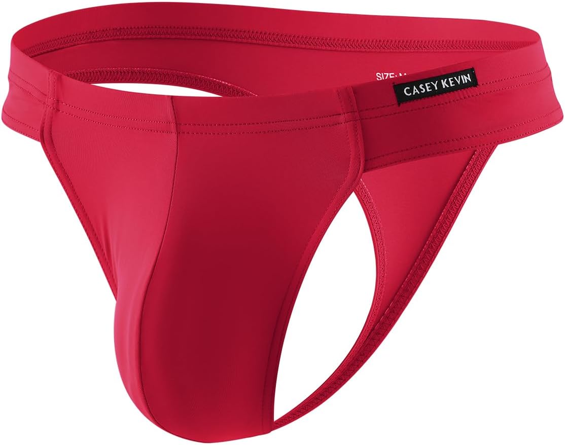 Casey Kevin Men's Ice Silk Thongs Underwear Bulge Pouch G-Strings Brief Underwear for Men T-Back Bikini