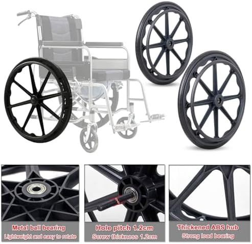 WORDFUN 2 Pcs Rear Wheelchair Wheels Replacement, 20in 22in 24in Wheelchair Caster Assembly, Silence, Replacement PartsUniversal Fit, Replacement Wheels for Wheelchair Walkers