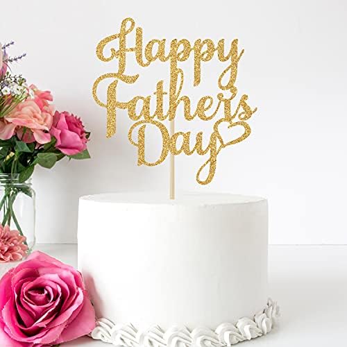Happy Father's Day Cake Topper-Happy Birthday Dad-Best Dad Ever-Happy Father's Day Party Decorations Supplies Gold Glitter.