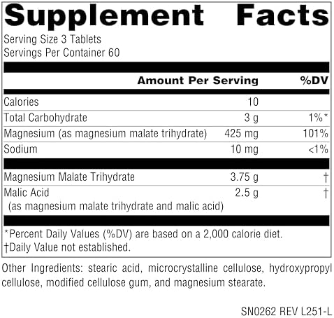Source Naturals Magnesium Malate - 3750mg Per Serving - Essential Magnesium Malic Acid Supplement - 180 Tablets