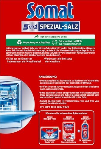 SOMAT Special Salt (1.2 kg), Dishwasher Salt for Stronger Dishwashing Performance, Water Softener for Dishwasher Works Against Limescale for Shiny Results and Longer Life