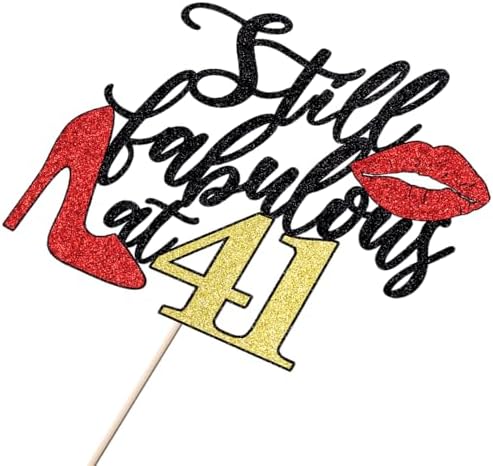 Still Fabulous at 41 Cake Topper,Happy 41st Birthday Queen High heels Big Red lips Cake Topper,Women 41st Birthday Party Cake Decorations