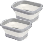 Nicunom 2 Pack Collapsible Wash Basin, 11L Large Collapsible Dish Tub with Drain Plug 3 Gallons Portable Sink Dish Basin Foldable Dishpan Space Saving for RV, Camping Dish Washing Tub