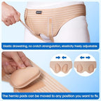 VELPEAU Hernia Belt for Men & Women - Bilateral/Double Inguinal, Groin Hernia Support Truss Underwear Briefs, Pain Relief Recovery Adjustable Strap with 2 Removable Medical Compression Pads (Khaki, M)
