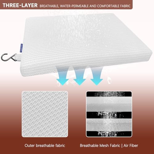 Gooo&Ma Non-Slip Waterproof Shower Seat Cushion Bathtub Pillow Shower Chair Bench Bathtub Cushion - with 3D Mesh & Hook - Bath Pillow，for Elderly，Pregnancy - Washable and Quick Drying(White)
