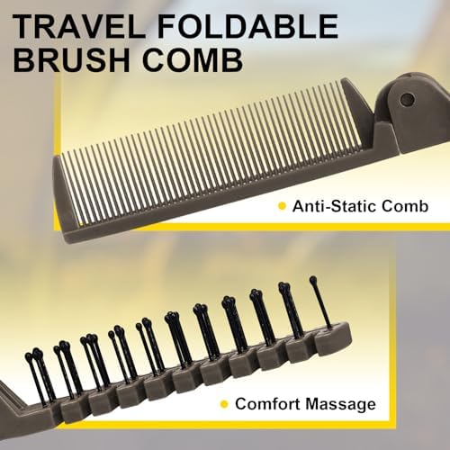 3PCS Travel Foldable Brush Comb Portable Hairbrush, Anti-Static Mini Pocket Hair Comb, Double Headed Hair Brush Hairdressing Tools Plastic Folding Hairbrush for Men Women (Coffee)