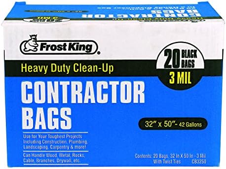 Frost King CB3250 Boxed Heavy Duty Contractor Clean, 32" x 50" x 3 mil, 32x50x3 Inch (Pack of 20), 20 Bags, Black