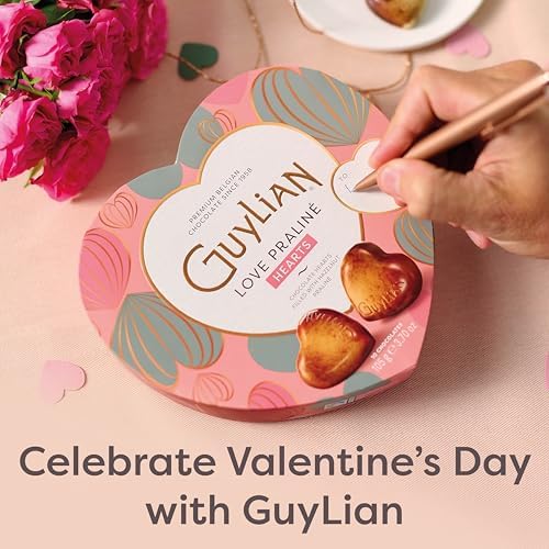 GuyLian Easter Chocolate Candy Hearts Gift Box, 3.7 oz, 10 pc Assorted Praliné Candies, Belgian White, Milk & Dark Chocolate, Easter Gifts for Couples