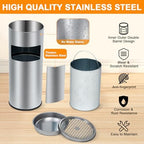 GarveeHome 4.5 gal/17 L Indoor Outdoor Trash Can, Commercial Garbage Can with Removable Inner Bucket, Stainless Steel Ashtray Metal Can, Waste Bin Container with Lid for Outside Patio