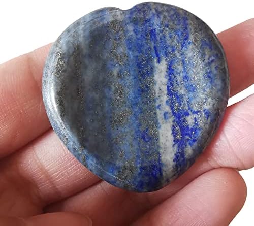Natural Heart Shaped Worry Stones - Set of 2 Concave Palm Stones for Anxiety Relief & Meditation, Polished Healing Crystals Gift for Thumb Stress Relief, Lapis Lazuli w Green Aventurine
