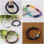 Black Lava Stone 7 Chakra Bracelets 6pcs mix 8mm Yinyang Rock Bead Elastic Natural Stones Gemstones Oil Diffuser Yoga Menditation Beads Bracelets for Men Women Jewelry (6pcs Lava Stone Bracelet)