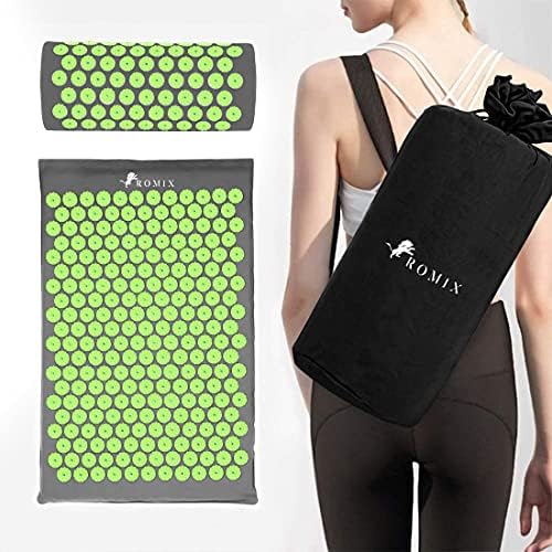 ROMIX Acupressure Mat and Pillow Set, Acupuncture Mat for Back Pain, Neck, Shoulder Pain Relief, Stress Reduction, Wellness Therapy, Cushioned Acupressure Mats with Carry Bag for Men and Women