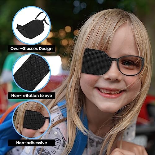Ouligay 6pcs Glasses Eye Patch Black Eye Patch Reusable Lazy Eye Patch Adult Medical Eye Patches for Adults to Treat Lazy Eye Amblyopia Strabismus