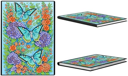 FRANDEK Diamond Art Painting Notebook Kit, Blue Butterfly A5 DIY Journal with 50 Blank Pages, Crystal Rhinestone Cover With Waterproof Canvas, Beginner Craft Set with Full Tools for Adults