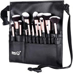 MSQ 23 Pockets Professional Cosmetic Makeup Brush Bag with Adjustable Artist Belt Strap Multi Pockets PU Leather Portable Cosmetic Brush Holder Organizer (Brush Not Included)