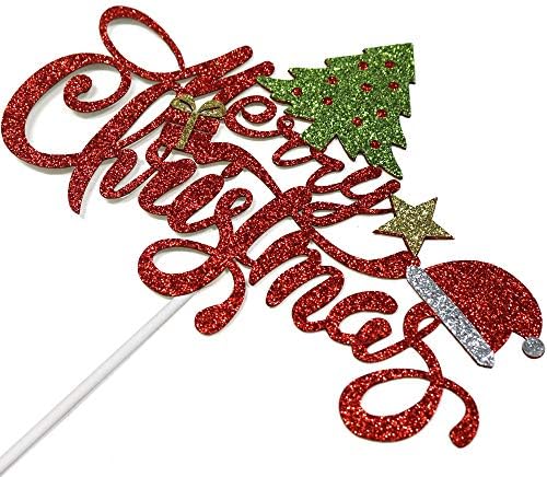 Merry Christmas Cake Topper Color Glitter Christmas Party Cake Decoration
