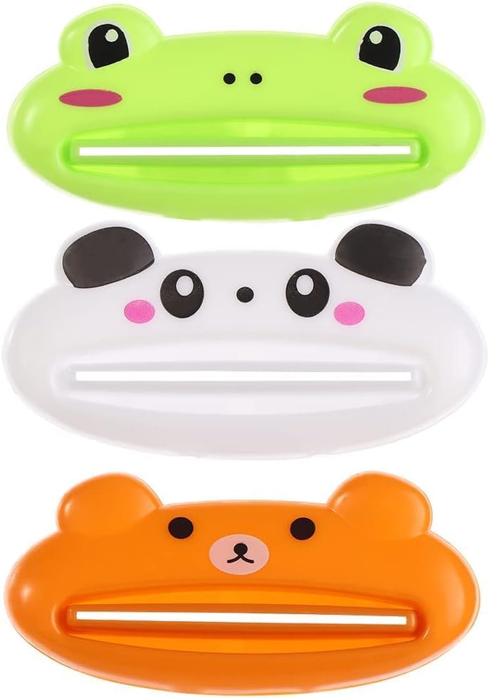 3 Pieces Multicolour Toothpaste Tube Squeezer, Cute Animal Bear Frog Panda Toothpaste Tube Squeezer,Plastic Tube Squeezer Holder Toothpaste Clips Holders and Dispensers