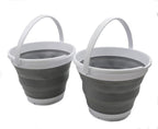SAMMART 10L (2.6 Gallon) Collapsible Plastic Bucket - Foldable Round Tub - Portable Fishing Water Pail - Space Saving Outdoor Waterpot. Size 31cm Dia (White/Grey (Set of 2))
