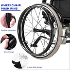 1Pair Wheelchair Push Rim Covers - 22/24in Non-Slip Rear Wheel Sports Wheelchair Rubber Cover, Wear-Resistant, Improve Grip and Traction