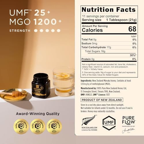 Manuka Honey UMF 25+ (MGO 1200+) 100% Pure New Zealand, Certified Ultra Premium Raw, 8.8 Oz (250g)