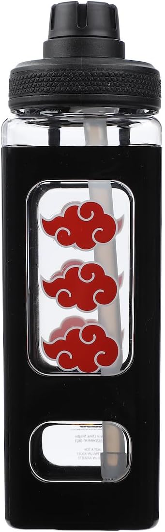 Bioworld Naruto Akatsuki Clouds 24 Oz Black Square Plastic Water Bottle