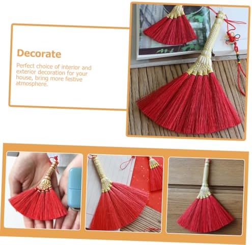 KICHOUSE Hand-Woven Red Small Broom Pendant Hanging Ornament for Charm Chinese Style New Year Decor