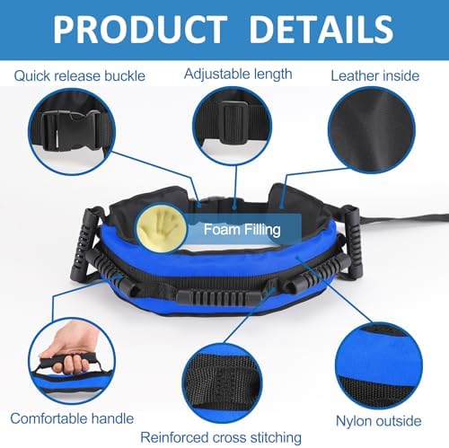 Gait Belt for Seniors, Transfer Belt with 7 Nylon Padded Handles, Medical Belt for Lifting Patients, Safety Gait Belt for Elderly Easy to Use Quick Release Buckle(Blue)