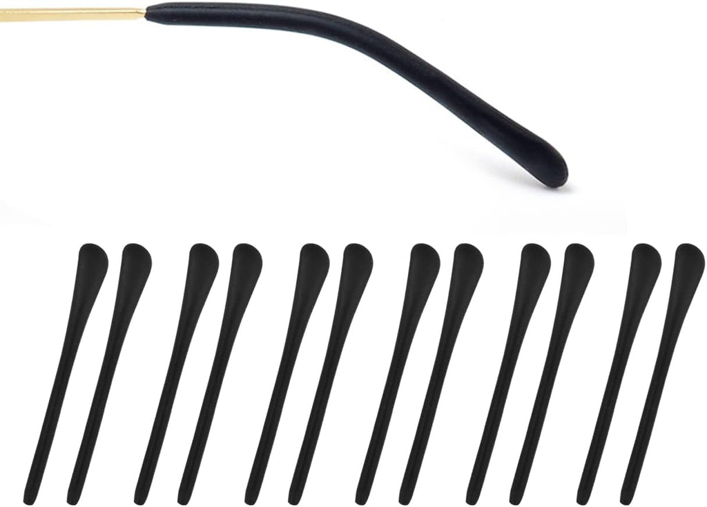 6 Pairs Temple Tips for Eyeglasses Thin (1.0 mm to 1.5 mm) Metal Temple Covers Anti-slip Silicone Glasses Earpieces Ear Sock Cushion Pieces Replacement - Black
