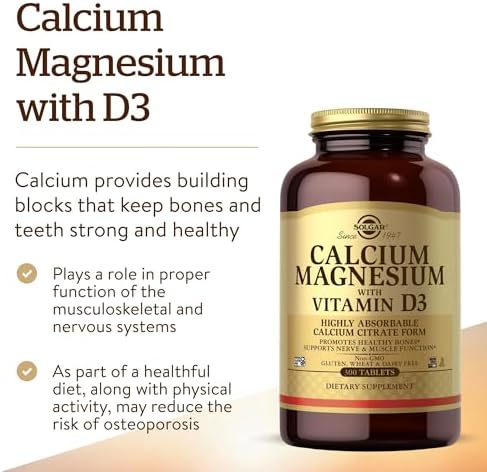 Solgar Calcium Magnesium with Vitamin D3, 300 Tablets - Promotes Healthy Bones, Supports Nerve & Muscle Function - Highly Absorbable Form - Non-GMO and Gluten Free - 60 Servings