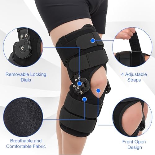 Hinged ROM Knee Brace with Side Stabilizers, Post Op Knee Immobilizer for Arthritis, ACL, MCL, PCL, Meniscus Tear, Medical Orthopedic Support After Surgery (Upgraded Version, Small)