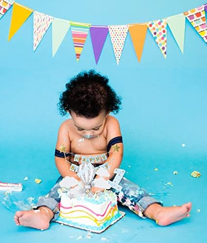 JKJF 1st Birthday Cake Topper for Boy Happy Birthday Cake Topper Banner Garland Glitter Cake Topper For Kids Birthday Party Baby Shower Decoration - Blue