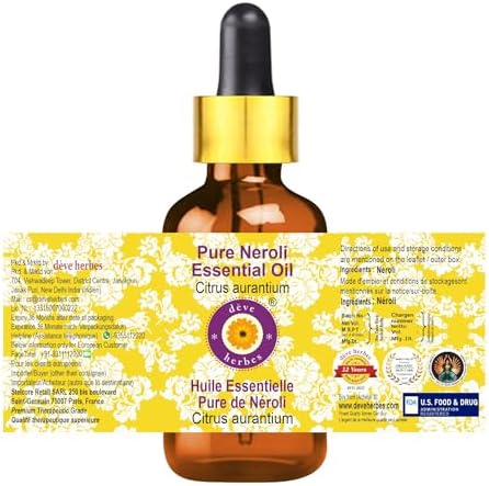 Deve Herbes Pure Neroli Essential Oil (Citrus aurantium) with Glass Dropper Steam Distilled 15ml (0.50 oz)