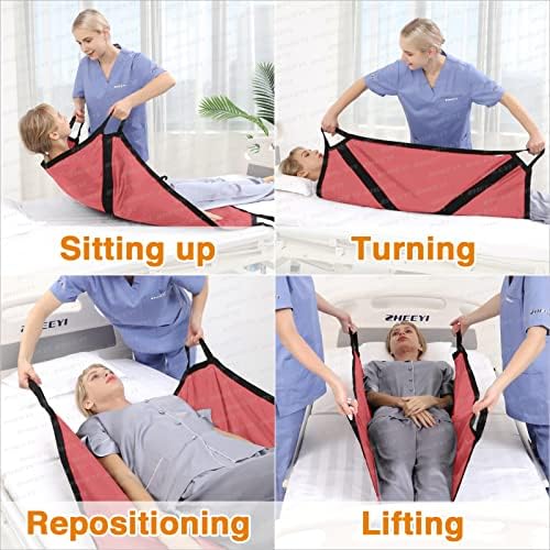 Multipurpose 39" x 36" Positioning Bed Pad with Reinforced Handles - Reusable & Washable Patient Sheet for Turning, Lifting & Repositioning - Double-Sided Nylon Fabric, Pink