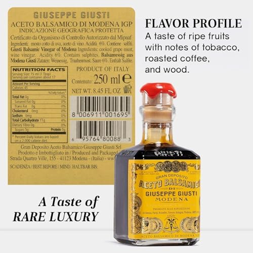 Giusti Balsamic Vinegar of Modena IGP – Extra Thick & Rich Aceto Balsamico di Modena, Matured in Traditional Aging Casks - 4 Gold Medals, Made in Italy, in Gift Box - 8.45 fl oz (250 ml) - Pack of 1