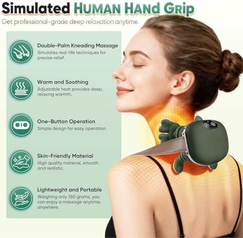 Neck Massager with Heat, Bionic Shoulder Heated Massager, Neck Massager with Fingers, 4D Kneading Massage, Simulates a Real Palm Massage for Comfort, Relax Muscle Tension