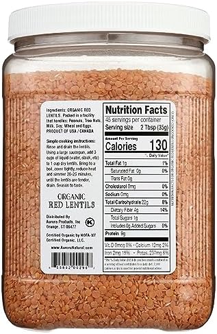 Aurora Products Organic Red Lentils, 56 OZ