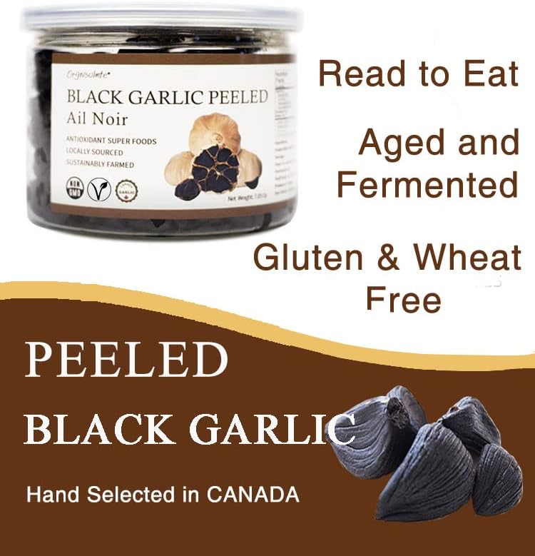 Orgnisulmte Canada Peeled Black Garlic Fermented for 90 Days Peeled Multiple Clove Super Foods, Ready to Eat 7.05 Oz