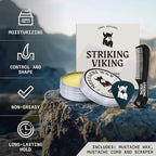 Striking Viking Mustache Wax Kit with Comb - 2 oz, Unscented, Strong Hold - Unscented Mustache Wax for Men & Anti-Static Comb for Precise Grooming - Non-Greasy Formula for Easy Beard Care
