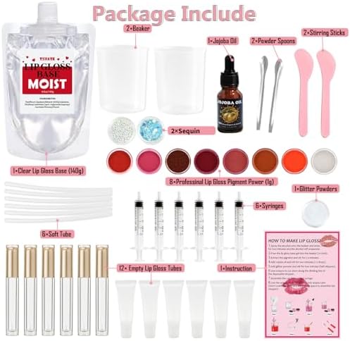 TSVATE Lip Gloss Making Kit, Lip Gloss Kit, Diy Lipgloss Set, Fun Make Your Own Lipgloss Kids Lip Gloss for Girls, Women, Moisturizing Lip Gloss Base, Jojoba Oil, Tubes, Gift for Her