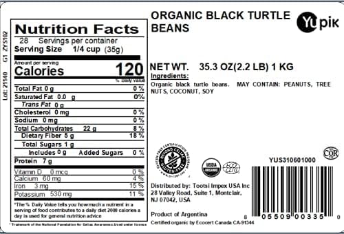 Yupik Organic Black Turtle Beans, 2.2 Lb, Non-GMO, Vegan, Gluten-Free (Pack of 2)