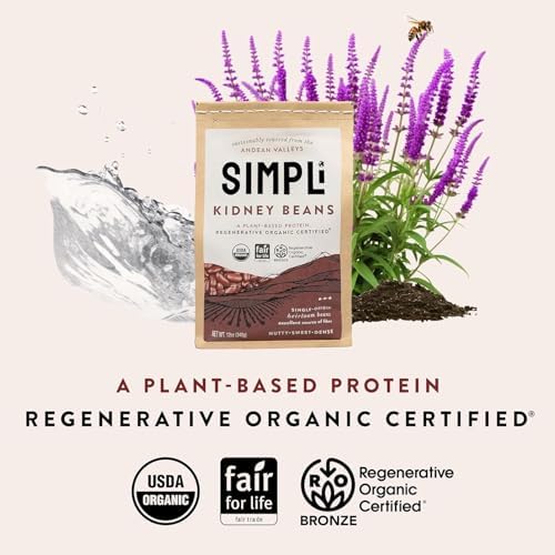 SIMPLi Regenerative Organic Certified Kidney Beans, Organic Red Kidney Beans High in Fiber and Plant-Based Protein, Rich in Iron and Antioxidants for Immune Suppo, (2 Pack, 12 oz each)