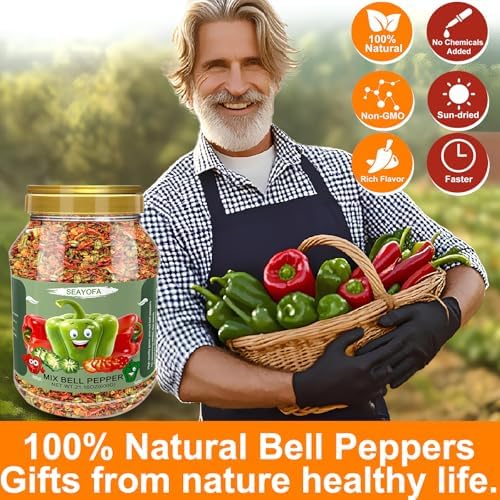 21oz Dried Bell Peppers Mix, Natural Dehydrated Red & Green Bell Pepper Flakes, Perfect Toppings for Ramen, Vegetables Soup, Stews, Noodle, Outside Camping, Gluten Free