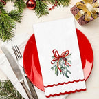 Whaline 100 Pcs Christmas Guest Napkins Mistletoe Holly Scalloped Disposable Napkins Watercolor Dinner Hand Paper Napkin for Bathroom Xmas Winter Holiday Party Table Supplies