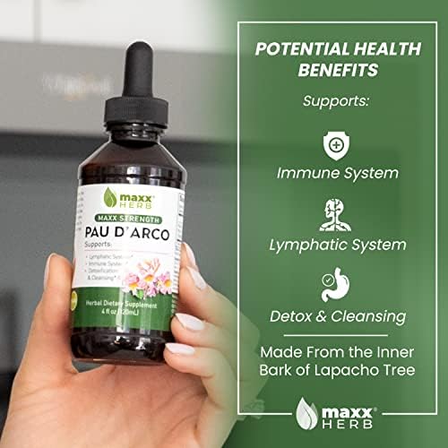 Maxx Herb PAU D'Arco Tincture - Max Strength PAU D Arco Extract for Immune Support, Taheebo Tea Inner Bark Absorbs Better Than PAU Darco Capsules – 4 Oz Bottle (60 Servings)