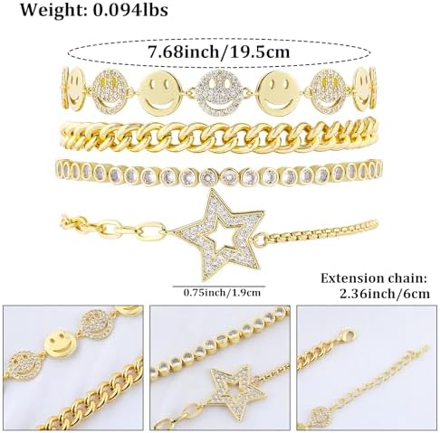 Gold Bracelets Set for Women 14K Gold Plated Stackable Twisted Bangle Rolo Chain Bracelets Layered Diamond Cubic Zirconia Charm Cuban Chain Gold Ball Beads Stretch Bracelets Trendy Jewelry Gift