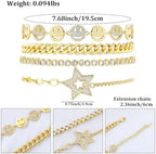Gold Bracelets Set for Women 14K Gold Plated Stackable Twisted Bangle Rolo Chain Bracelets Layered Diamond Cubic Zirconia Charm Cuban Chain Gold Ball Beads Stretch Bracelets Trendy Jewelry Gift