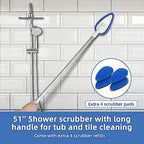 Qaestfy Shower Bathtub Tub Tile Scrubber Cleaning Brush with 51'' Handle, 5 Non-Scratch Scouring Pads, Adjustable Long Handled Scrub Brush for Cleaning Shower Bathroom Vessel Sinks Toilet Wall Floor