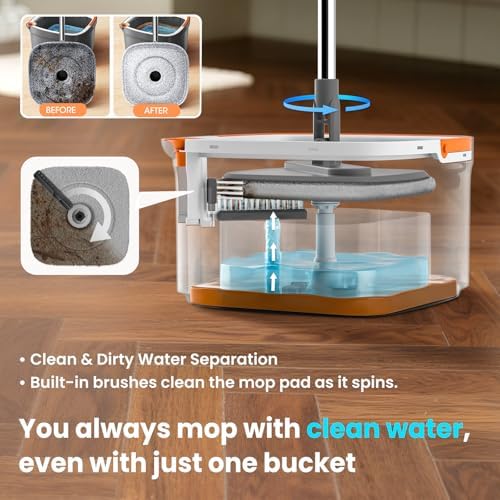 Mop and Bucket Set, Spin Mop with Separate Dirty Water System, Deep-Cleaning Mops for Floors, Versatile Mops for Walls