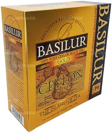 Basilur ceylon tea - The island of tea Gold tea bags - 100% pure ceylon black tea - 100 Teabags String & Tag 200g (3.52oz) X 01 pack