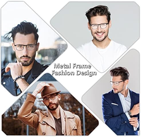 3 Pairs Reading Glasses,Stylish Metal Frame - Filter Lightweight Eyeglasses - Glasses for Men Anti Glare -Spring Hinge